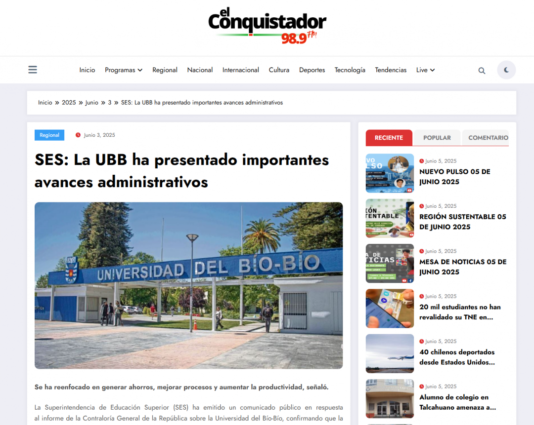El Conquistador: SES. La UBB ha presentado importantes avances administrativos