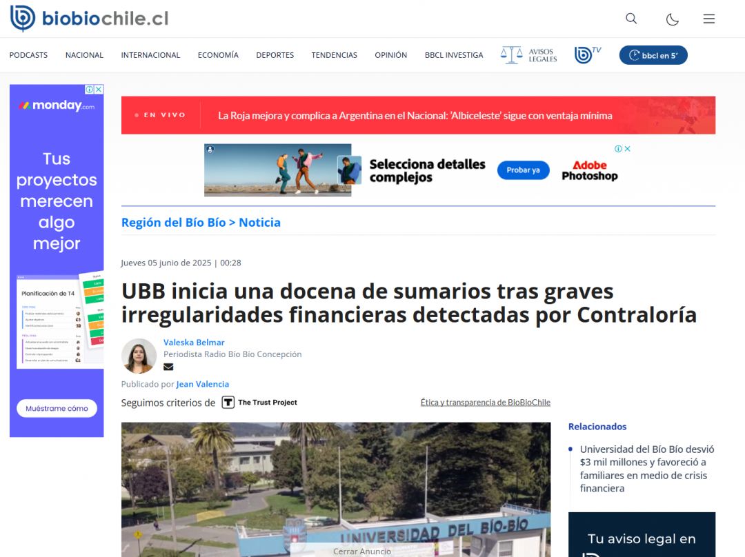 BiobíoChile: UBB inicia una docena de sumarios tras graves irregularidades financieras detectadas por Contraloría.